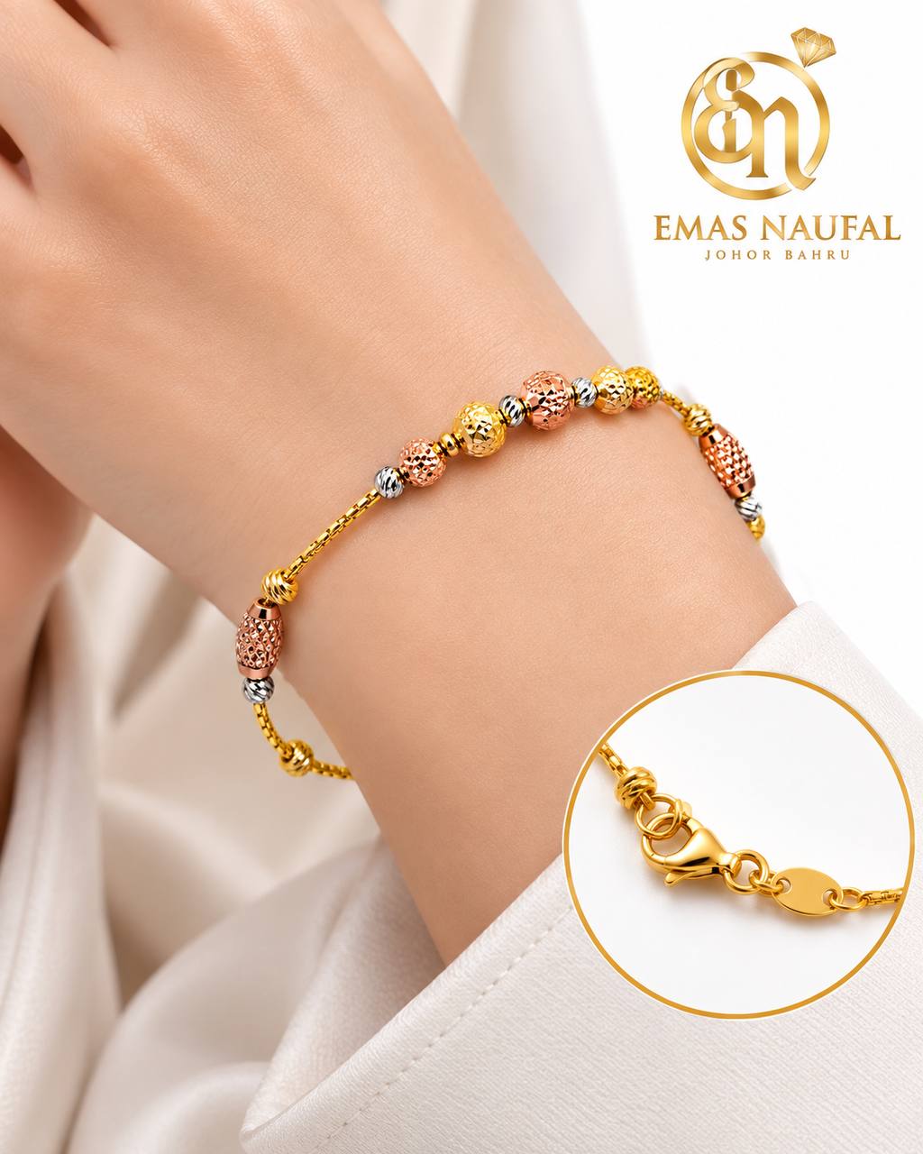 Rantai tangan bebola disco 3 warna rose gold , gold , rhodium