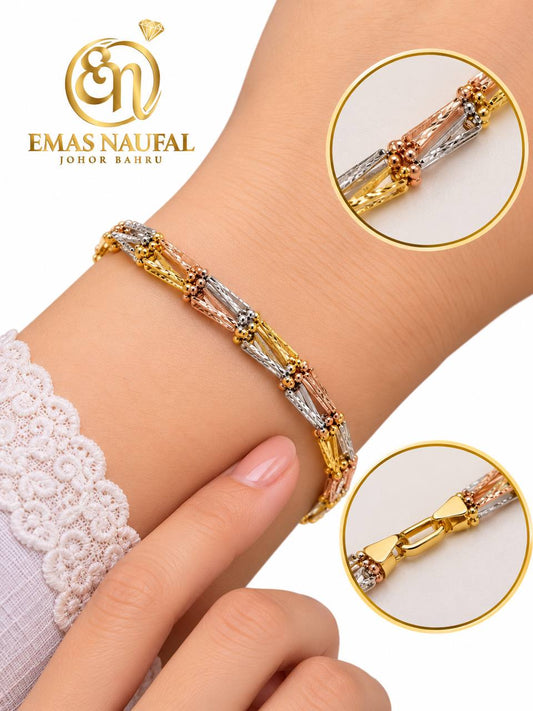 Rantai tangan trapizium 3 warna rose gold , gold ,rhodium